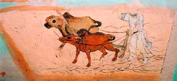 Image de labourage peinte sur le mur sud de la grotte 85